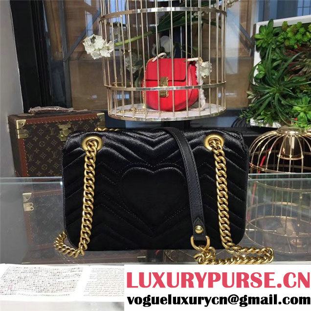 Gucci Marmont Chevron Velvet Shoulder Bag 22cm 443497 Fall Winter 2017 Collection Black
