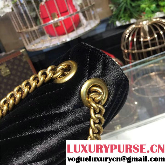 Gucci Marmont Chevron Velvet Shoulder Bag 22cm 443497 Fall Winter 2017 Collection Black