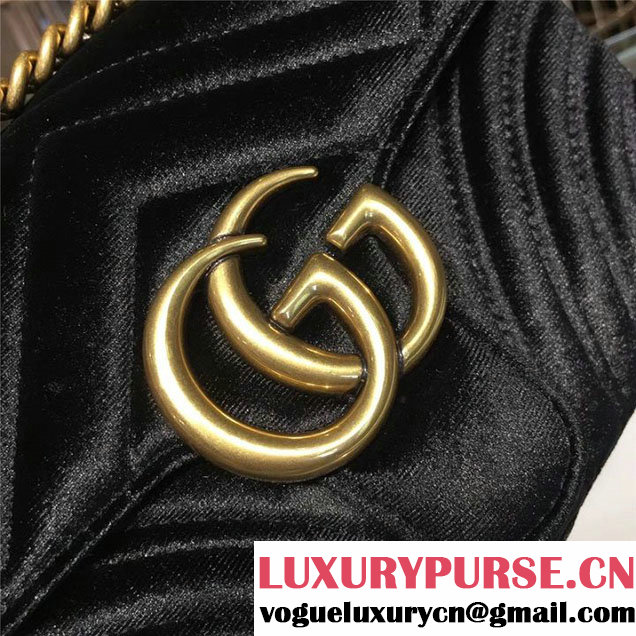 Gucci Marmont Chevron Velvet Shoulder Bag 22cm 443497 Fall Winter 2017 Collection Black
