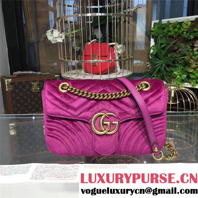 Gucci Marmont Chevron Velvet Shoulder Bag 26cm 443497 Fall Winter 2017 Collection Purple