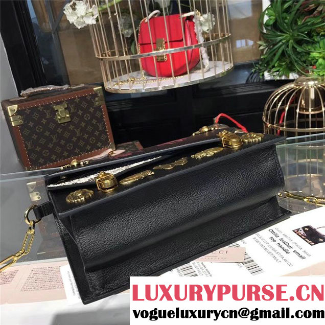 Gucci Ottilia Top Handle Bamboo Bag with Animal Studs 25cm 488712 Python Calfskin Leather Fall Winter 2017 Collection Black