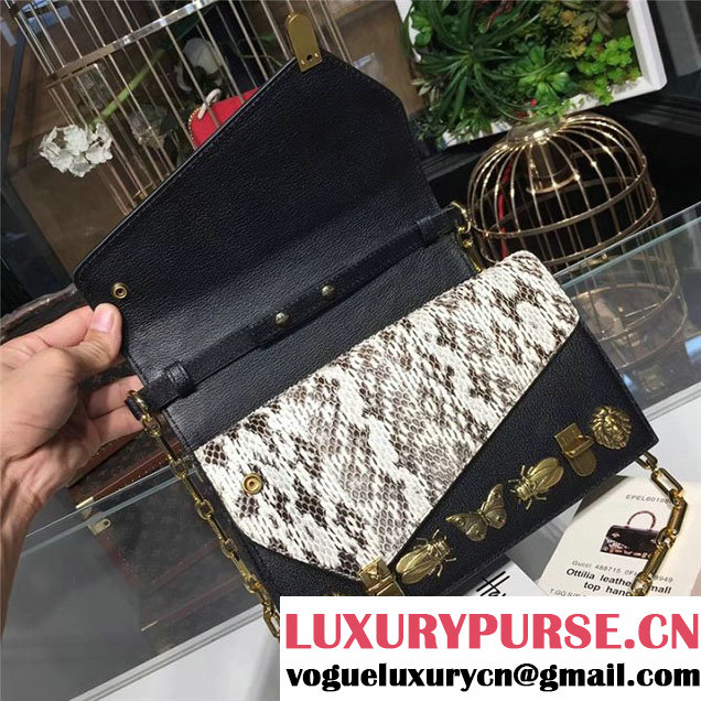Gucci Ottilia Top Handle Bamboo Bag with Animal Studs 25cm 488712 Python Calfskin Leather Fall Winter 2017 Collection Black