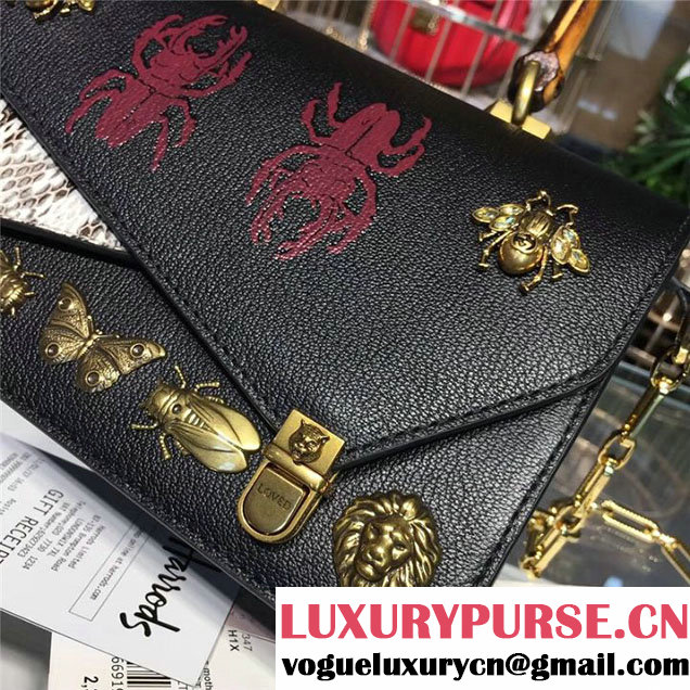 Gucci Ottilia Top Handle Bamboo Bag with Animal Studs 25cm 488712 Python Calfskin Leather Fall Winter 2017 Collection Black