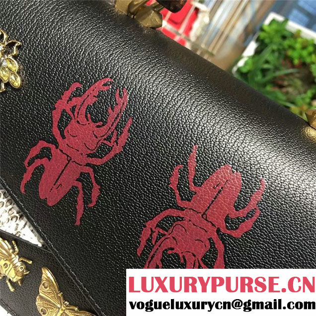 Gucci Ottilia Top Handle Bamboo Bag with Animal Studs 25cm 488712 Python Calfskin Leather Fall Winter 2017 Collection Black