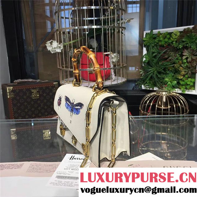 Gucci Ottilia Top Handle Bamboo Bag with Animal Studs 25cm 488712 Python Calfskin Leather Fall Winter 2017 Collection White