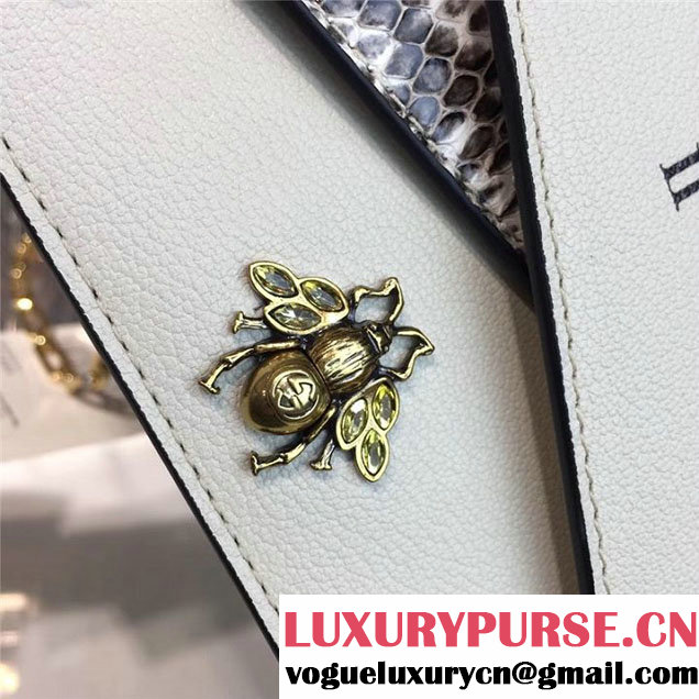 Gucci Ottilia Top Handle Bamboo Bag with Animal Studs 25cm 488712 Python Calfskin Leather Fall Winter 2017 Collection White