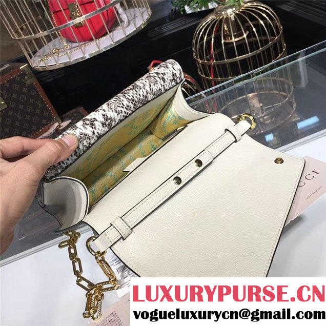 Gucci Ottilia Top Handle Bamboo Bag with Animal Studs 25cm 488712 Python Calfskin Leather Fall Winter 2017 Collection White