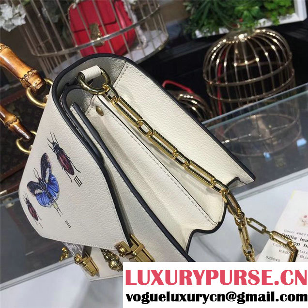 Gucci Ottilia Top Handle Bamboo Bag with Animal Studs 25cm 488712 Python Calfskin Leather Fall Winter 2017 Collection White