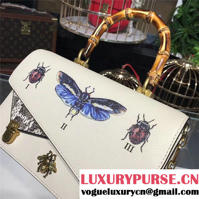 Gucci Ottilia Top Handle Bamboo Bag with Animal Studs 25cm 488712 Python Calfskin Leather Fall Winter 2017 Collection White
