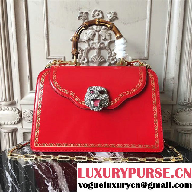 Gucci Frame Print Bamboo Top Handle 30cm Bag Calfskin Leather 495881 Fall Winter 2017 Collection Red