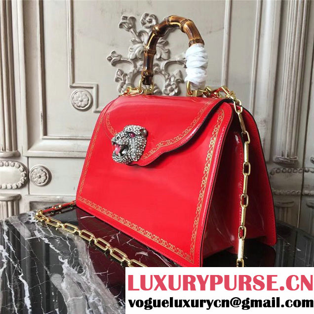 Gucci Frame Print Bamboo Top Handle 30cm Bag Calfskin Leather 495881 Fall Winter 2017 Collection Red