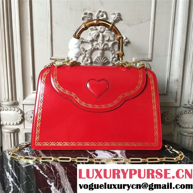 Gucci Frame Print Bamboo Top Handle 30cm Bag Calfskin Leather 495881 Fall Winter 2017 Collection Red