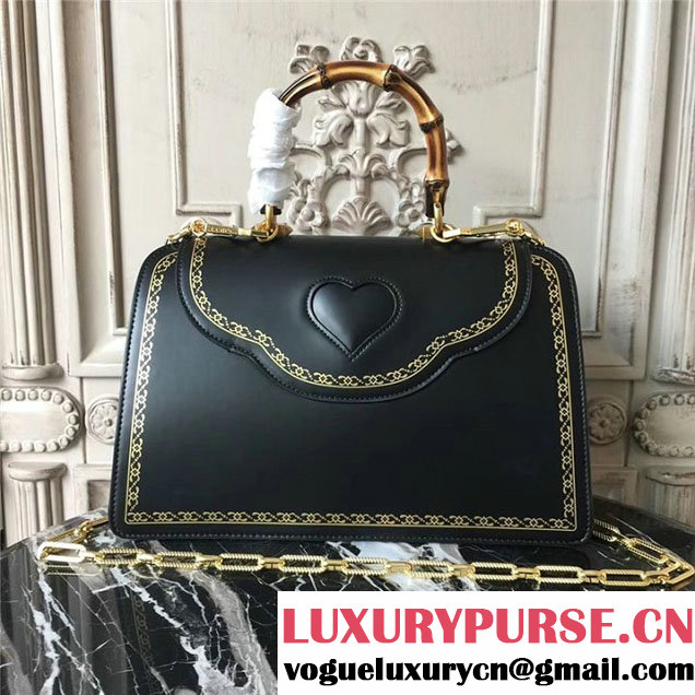Gucci Frame Print Bamboo Top Handle 30cm Bag Calfskin Leather 495881 Fall Winter 2017 Collection Black