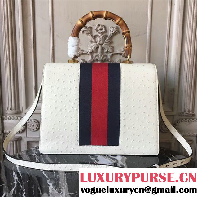 Gucci Falena Moth Bamboo Top Handle Leather Satchel Bag Calfskin Leather 30cm 48891 Fall Winter 2017 Collection White