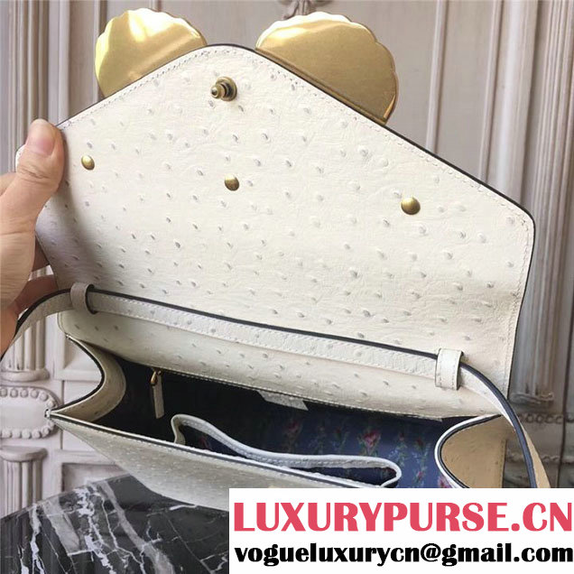 Gucci Falena Moth Bamboo Top Handle Leather Satchel Bag Calfskin Leather 30cm 48891 Fall Winter 2017 Collection White