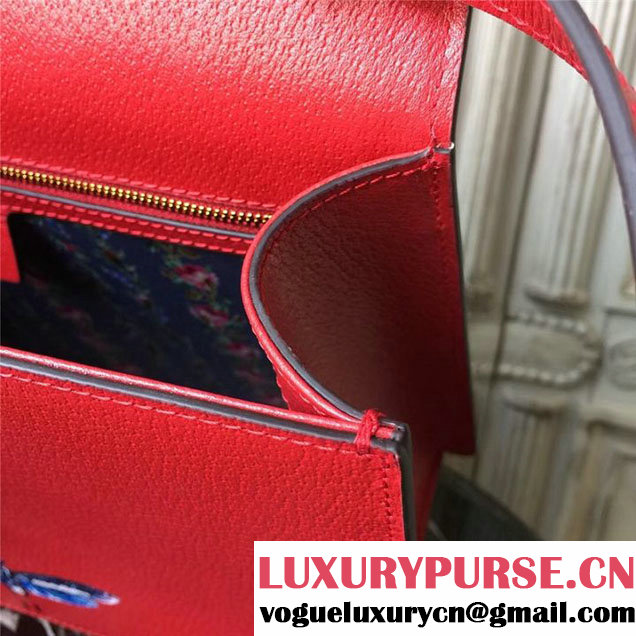 Gucci Falena Moth Bamboo Top Handle Leather Satchel Bag Calfskin Leather 30cm 488691 Fall Winter 2017 Collection Red