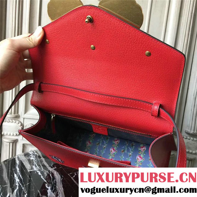 Gucci Falena Moth Bamboo Top Handle Leather Satchel Bag Calfskin Leather 30cm 488691 Fall Winter 2017 Collection Red