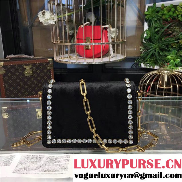 Gucci Broadway Bee Velvet Shoulder Bag with Crystals 18cm 489218 Fall Winter 2017 Collection Black
