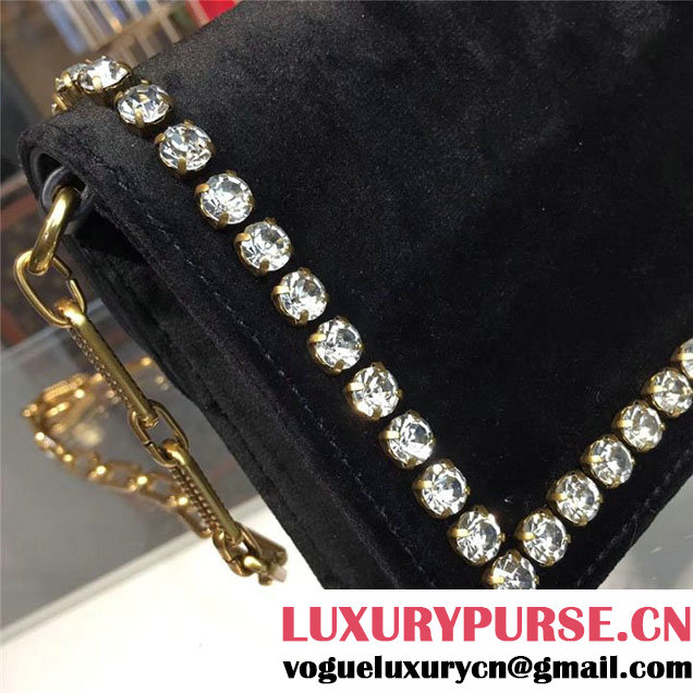 Gucci Broadway Bee Velvet Shoulder Bag with Crystals 18cm 489218 Fall Winter 2017 Collection Black