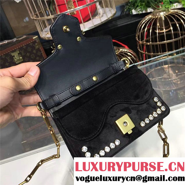 Gucci Broadway Bee Velvet Shoulder Bag with Crystals 18cm 489218 Fall Winter 2017 Collection Black