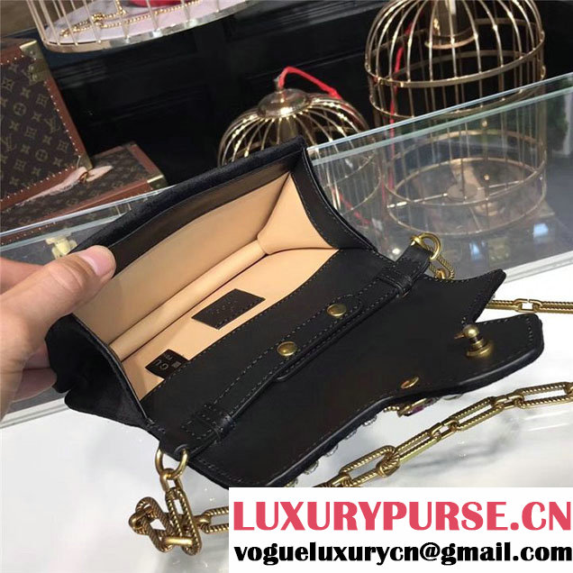 Gucci Broadway Bee Velvet Shoulder Bag with Crystals 18cm 489218 Fall Winter 2017 Collection Black