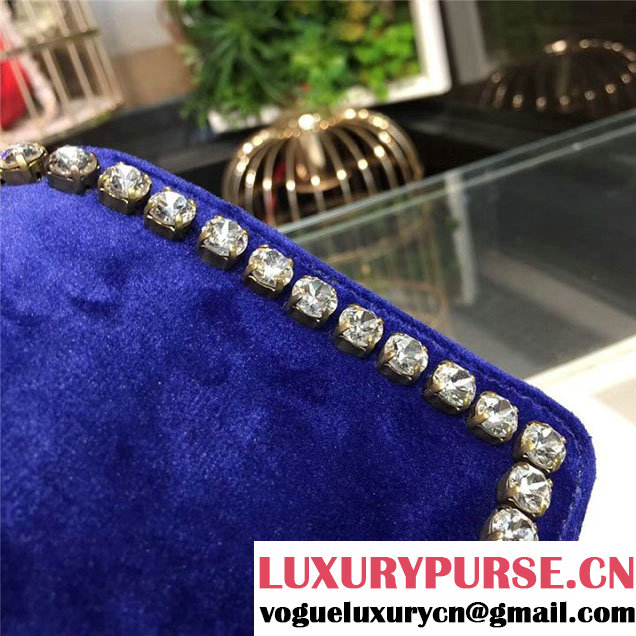 Gucci Broadway Bee Velvet Shoulder Bag with Crystals 18cm 489218 Fall Winter 2017 Collection Electric Blue