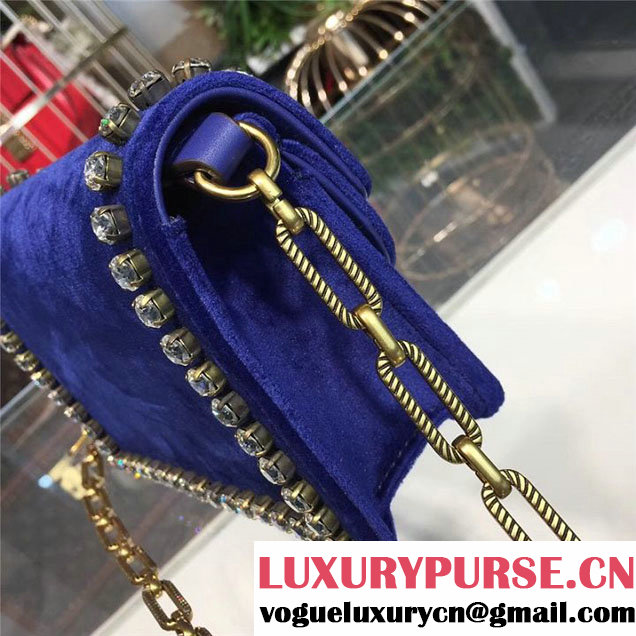 Gucci Broadway Bee Velvet Shoulder Bag with Crystals 18cm 489218 Fall Winter 2017 Collection Electric Blue