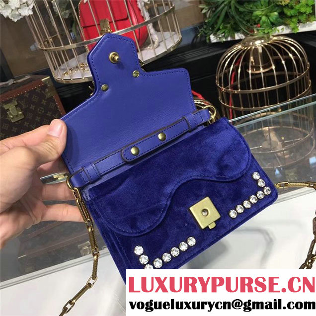 Gucci Broadway Bee Velvet Shoulder Bag with Crystals 18cm 489218 Fall Winter 2017 Collection Electric Blue