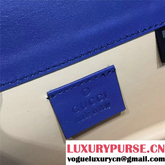 Gucci Broadway Bee Velvet Shoulder Bag with Crystals 18cm 489218 Fall Winter 2017 Collection Electric Blue