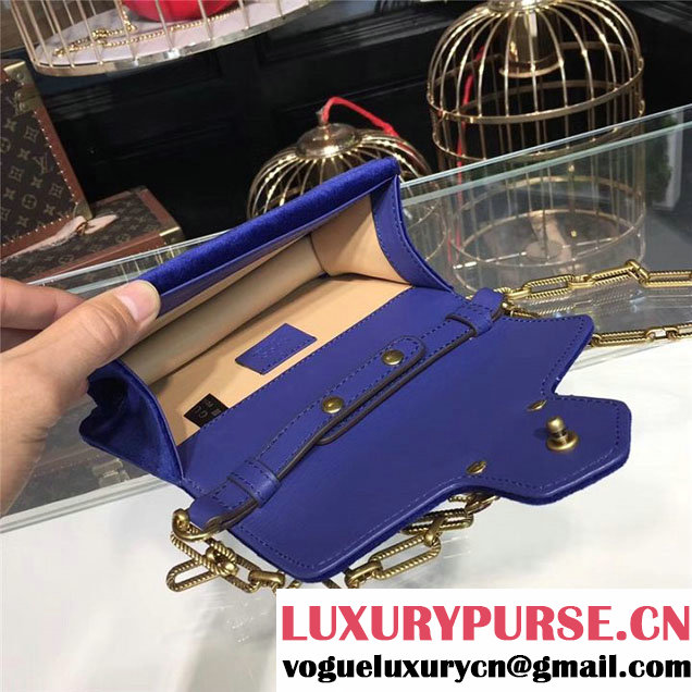 Gucci Broadway Bee Velvet Shoulder Bag with Crystals 18cm 489218 Fall Winter 2017 Collection Electric Blue