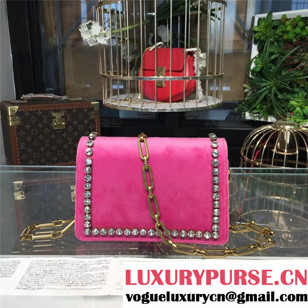 Gucci Broadway Bee Velvet Shoulder Bag with Crystals 18cm 489218 Fall Winter 2017 Collection Raspberry