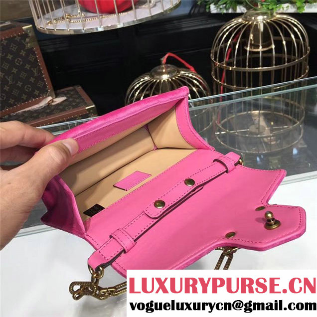 Gucci Broadway Bee Velvet Shoulder Bag with Crystals 18cm 489218 Fall Winter 2017 Collection Raspberry