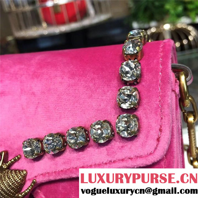 Gucci Broadway Bee Velvet Shoulder Bag with Crystals 18cm 489218 Fall Winter 2017 Collection Raspberry