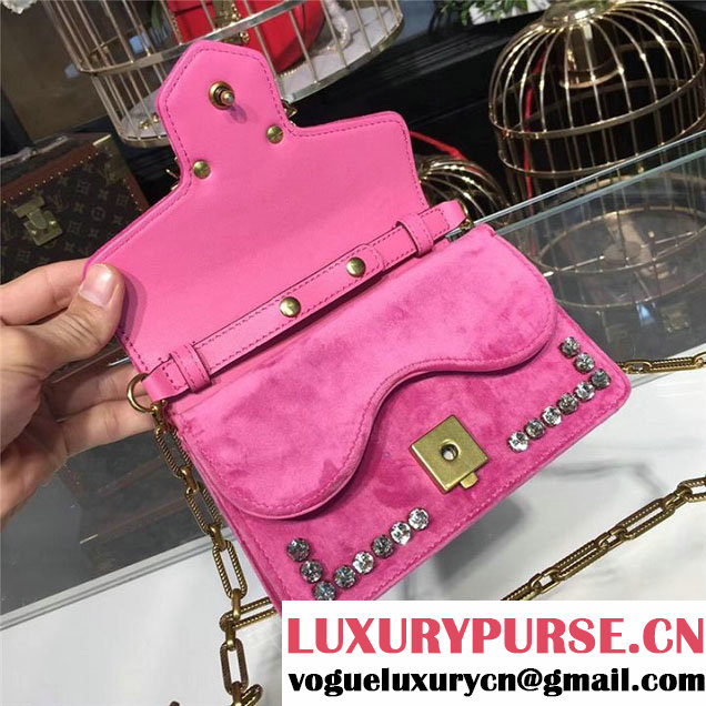 Gucci Broadway Bee Velvet Shoulder Bag with Crystals 18cm 489218 Fall Winter 2017 Collection Raspberry