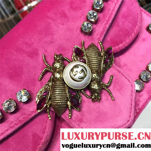 Gucci Broadway Bee Velvet Shoulder Bag with Crystals 18cm 489218 Fall Winter 2017 Collection Raspberry