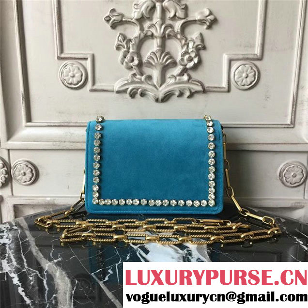 Gucci Broadway Bee Velvet Shoulder Bag with Crystals 18cm 489218 Fall Winter 2017 Collection Turquoise