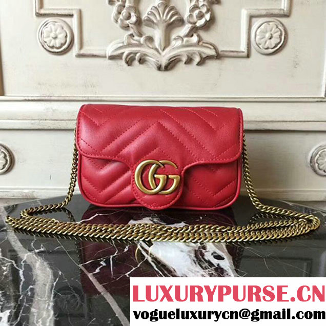 Gucci GG Marmont Matelasse Mini Shoulder Bag 17cm Red