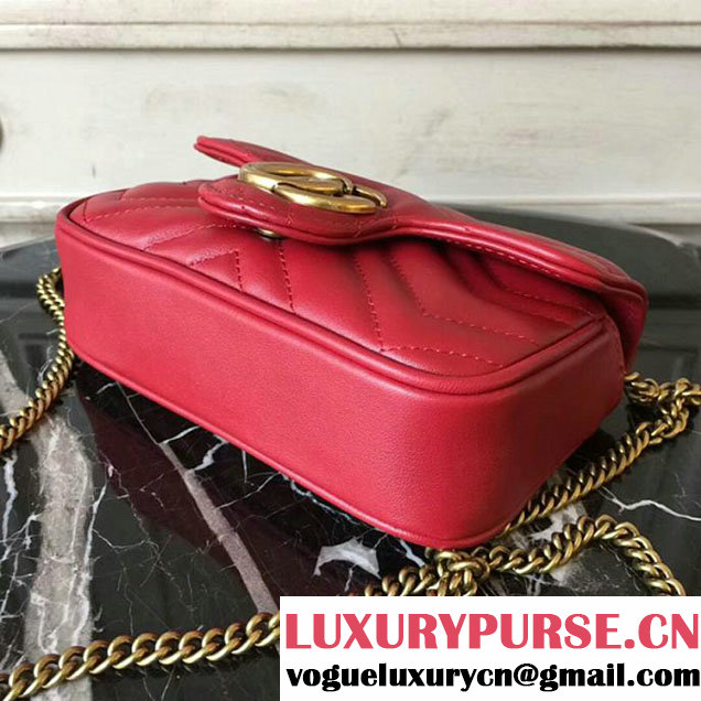Gucci GG Marmont Matelasse Mini Shoulder Bag 17cm Red