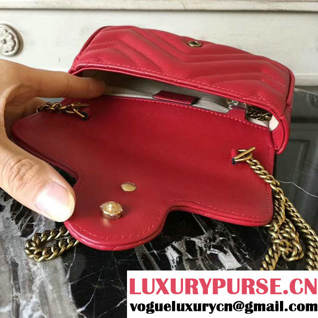 Gucci GG Marmont Matelasse Mini Shoulder Bag 17cm Red