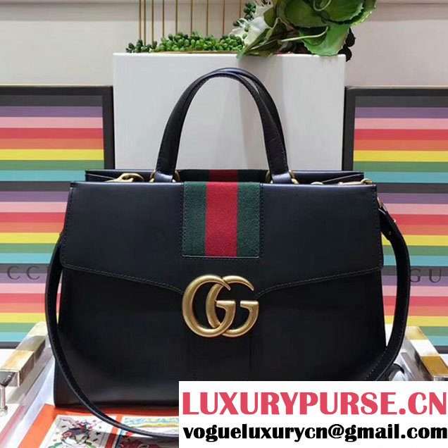 Gucci Web GG Marmont Small Top Handle Bag 476470 Black