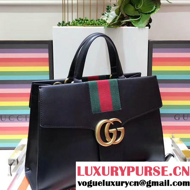 Gucci Web GG Marmont Small Top Handle Bag 476470 Black