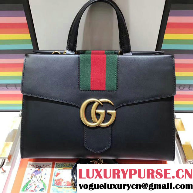 Gucci Web GG Marmont Small Top Handle Bag 476470 Black