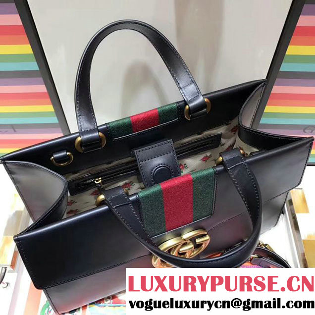 Gucci Web GG Marmont Small Top Handle Bag 476470 Black