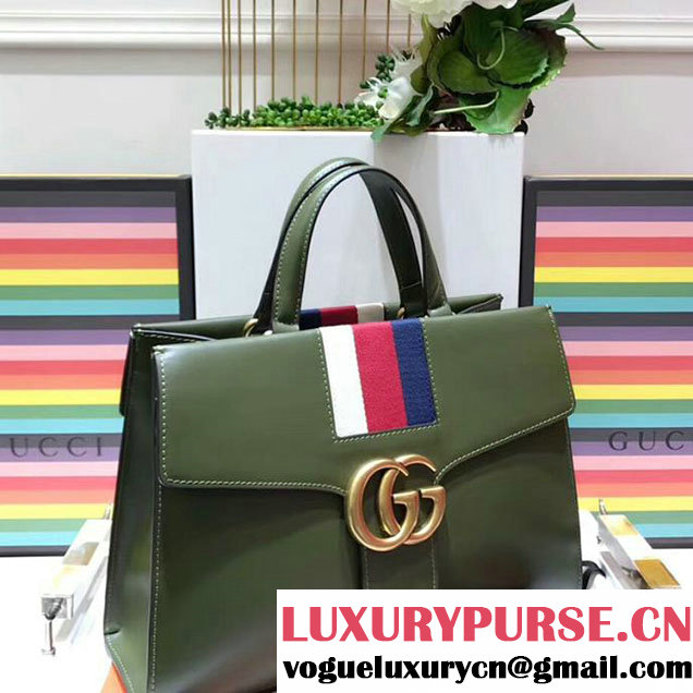 Gucci Web GG Marmont Small Top Handle Bag 476470 Green