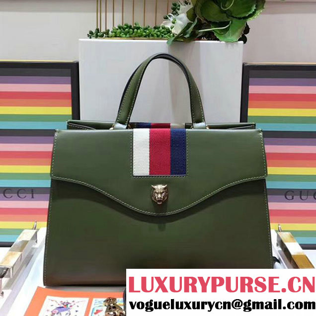 Gucci Web GG Marmont Small Top Handle Bag 476470 Green