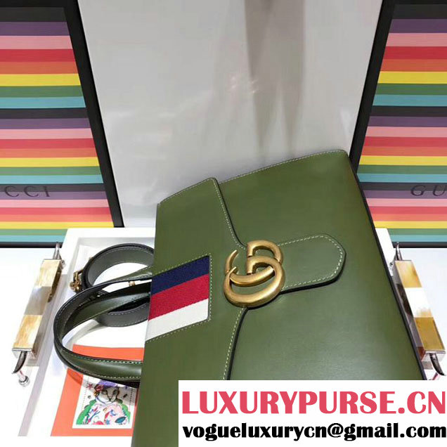 Gucci Web GG Marmont Small Top Handle Bag 476470 Green