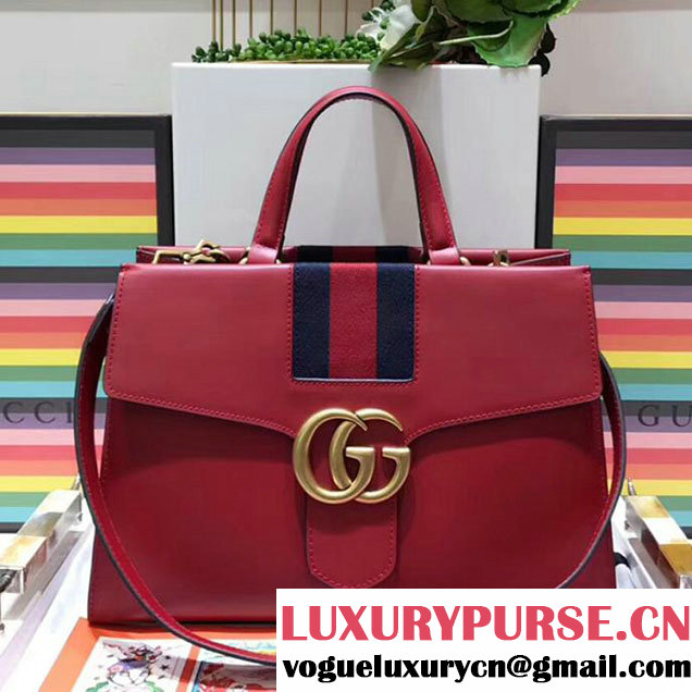 Gucci Web GG Marmont Small Top Handle Bag 476470 Red