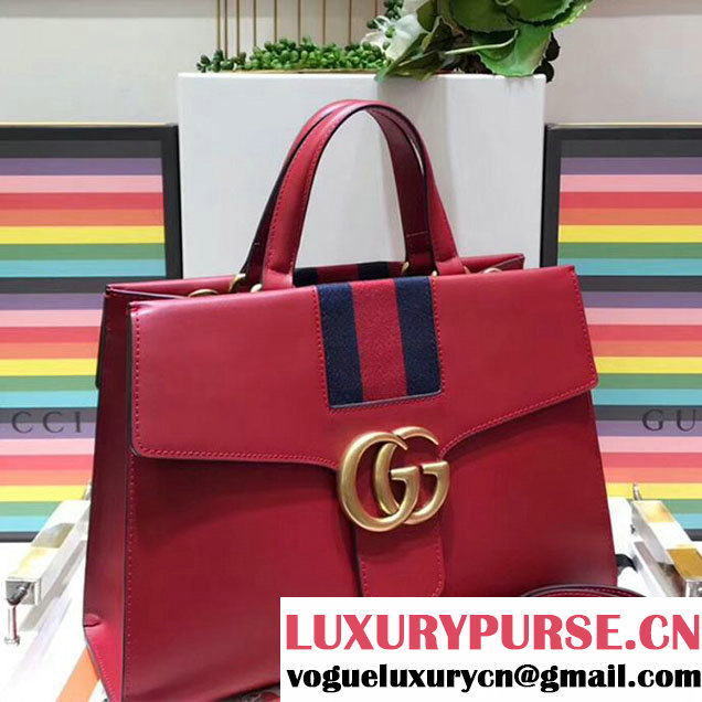 Gucci Web GG Marmont Small Top Handle Bag 476470 Red