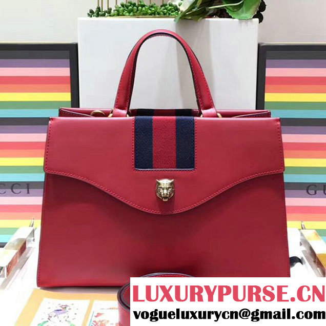 Gucci Web GG Marmont Small Top Handle Bag 476470 Red