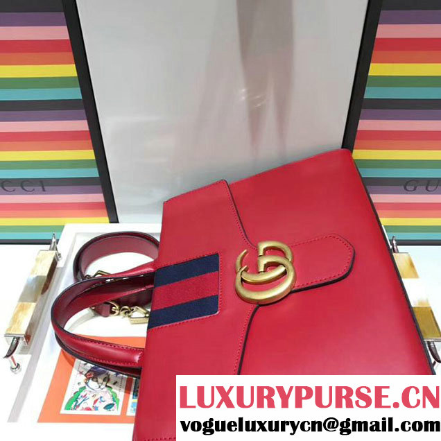 Gucci Web GG Marmont Small Top Handle Bag 476470 Red